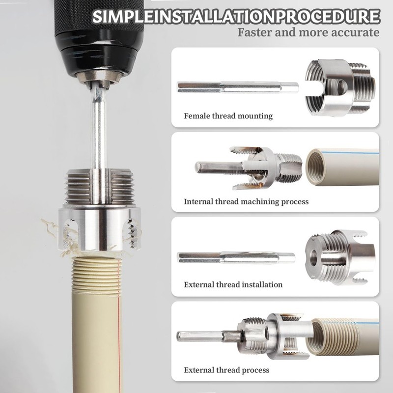 Integrated Internal & External Pipe Threading Tool Steel PVC Pipe Threader Kit gallery