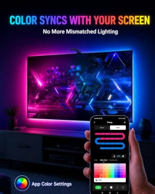 TV LED Backlight with Sensor, LED Sync Lights for TV 55-65 Inch, Multicolor gallery