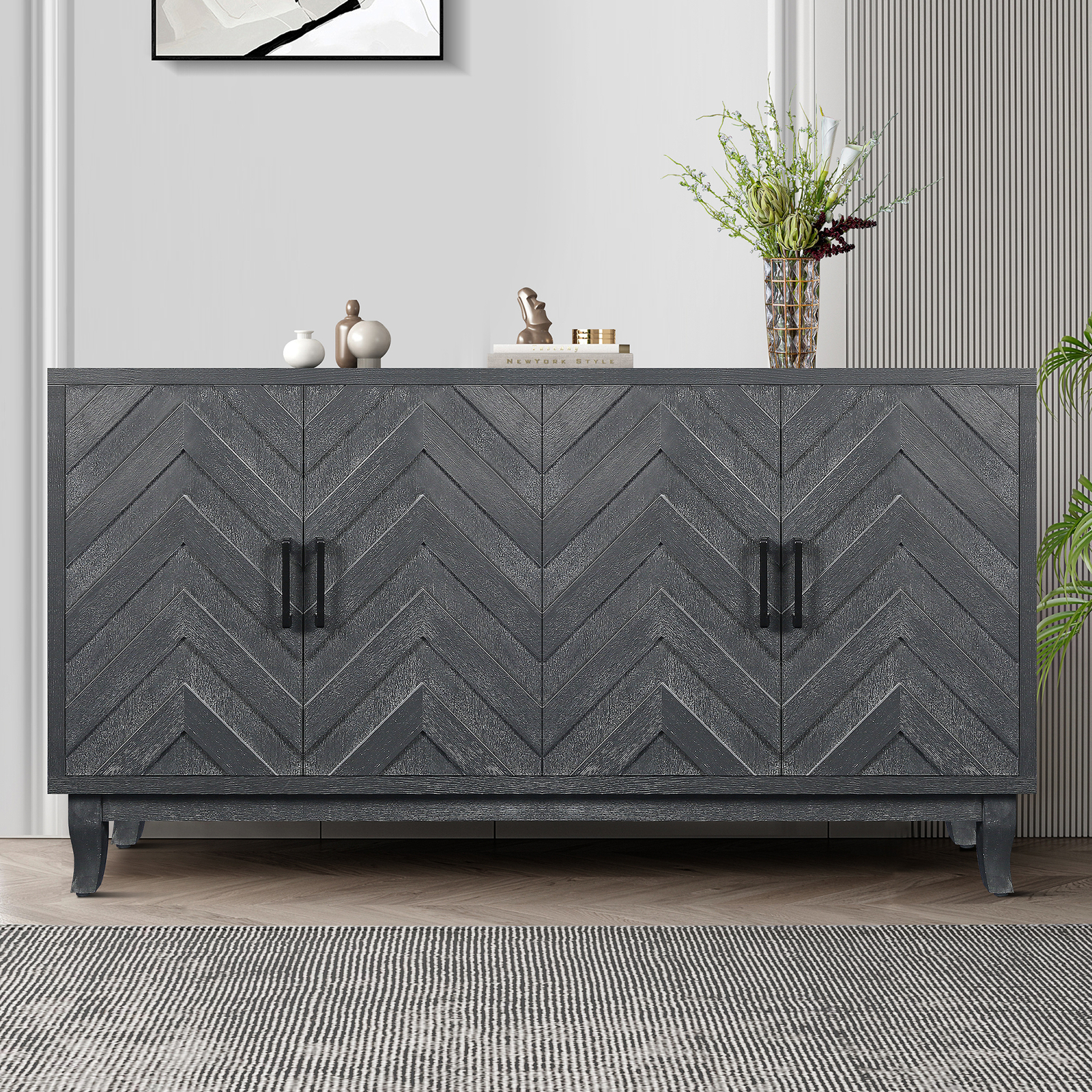 Accent Storage Cabinet w/4 Doors and Adjustable Shelves Sideboard Buffet Cabinet gallery