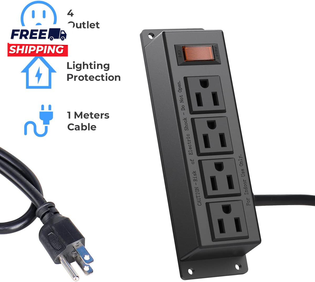 Wall Mount Power Outlet Strip 4 Outlet Mountable Power Strip with Switch gallery