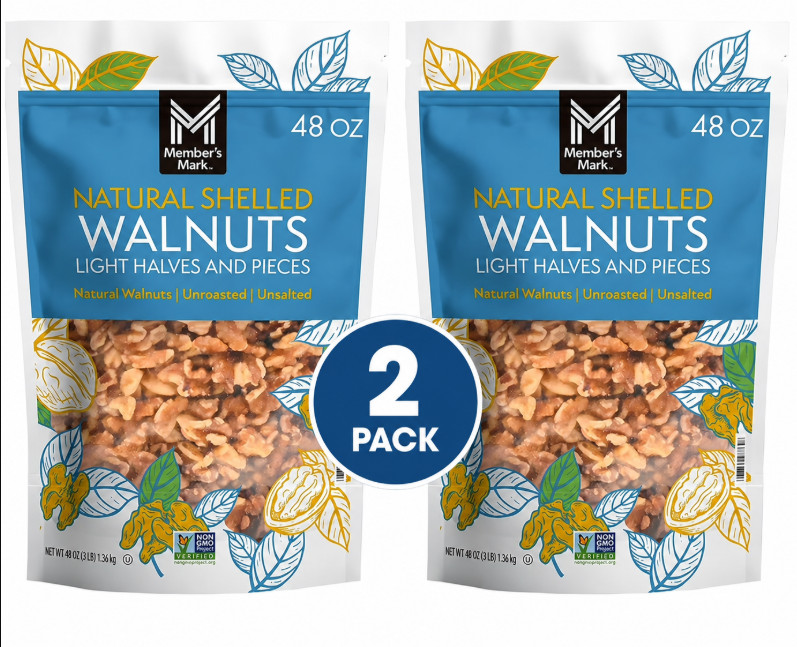 2 Pack Member's Mark Natural Shelled Walnuts Unsalted Light Halves 96 oz gallery