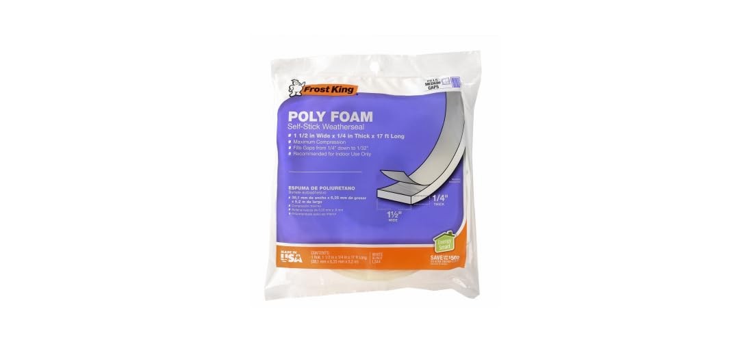 17ft White Poly Foam Weatherseal Tape, L344H, 1-1/2in W x 1/4in T, Open Cell gallery