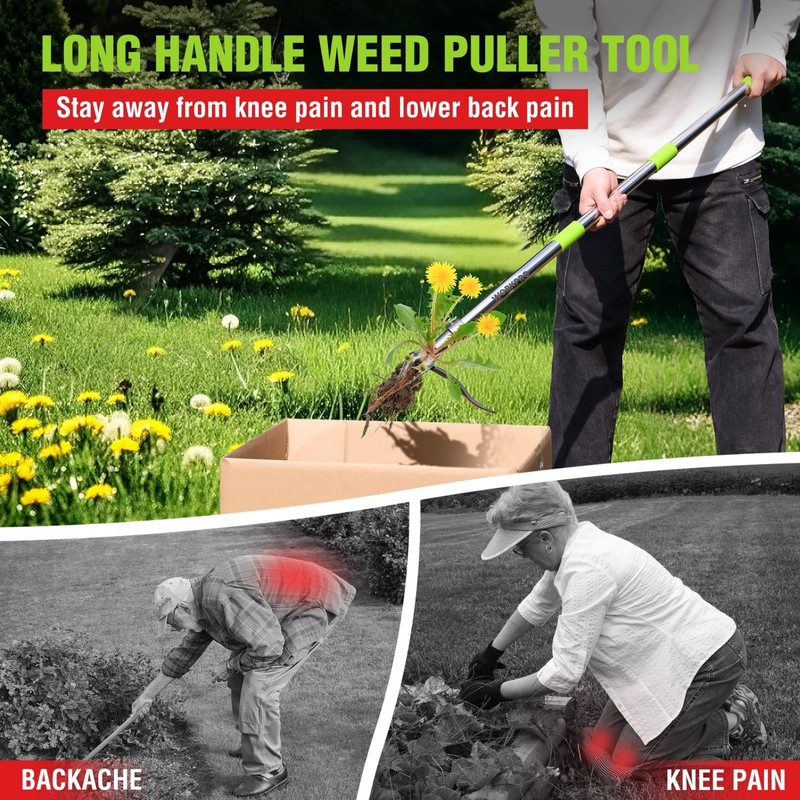 Heavy Duty Weed Puller Tool - Adjustable 33"-46" Handle, 4 Claw Steel Head, Easy gallery