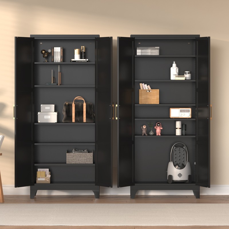 Metal Pantry Kitchen Utility Storage Cabinet 5 Shelves 2 Door Laundry Closet gallery