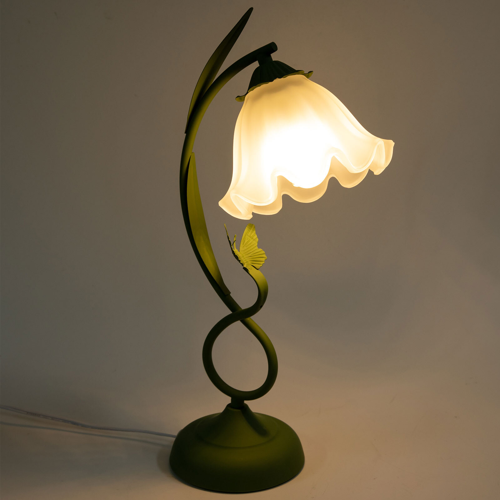 Flower Shape Glass Table Lamp Bedside Desk Light Fixture Green Reading Lamp... gallery
