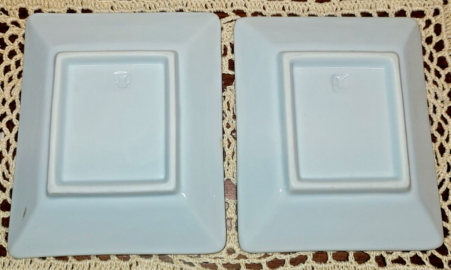 2 Vintage Ceramic Blue White Black Rectangular Striped Trinket Dishes Coasters gallery