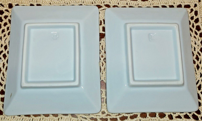 2 Vintage Ceramic Blue White Black Rectangular Striped Trinket Dishes Coasters gallery