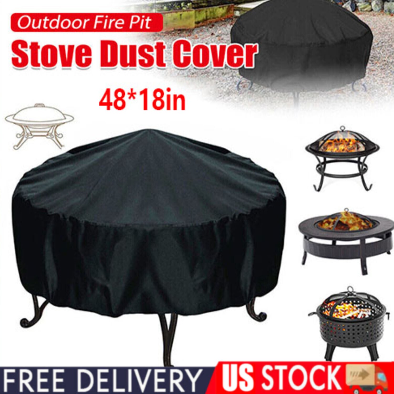 Fire Pit Cover Heavy Waterproof Duty round Fire Pit Bowl Cover 48 Inch Black gallery