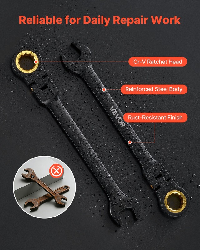 VEVOR Flex-Head Ratcheting Wrench Set Combination Wrench Set 24-Piece Black gallery