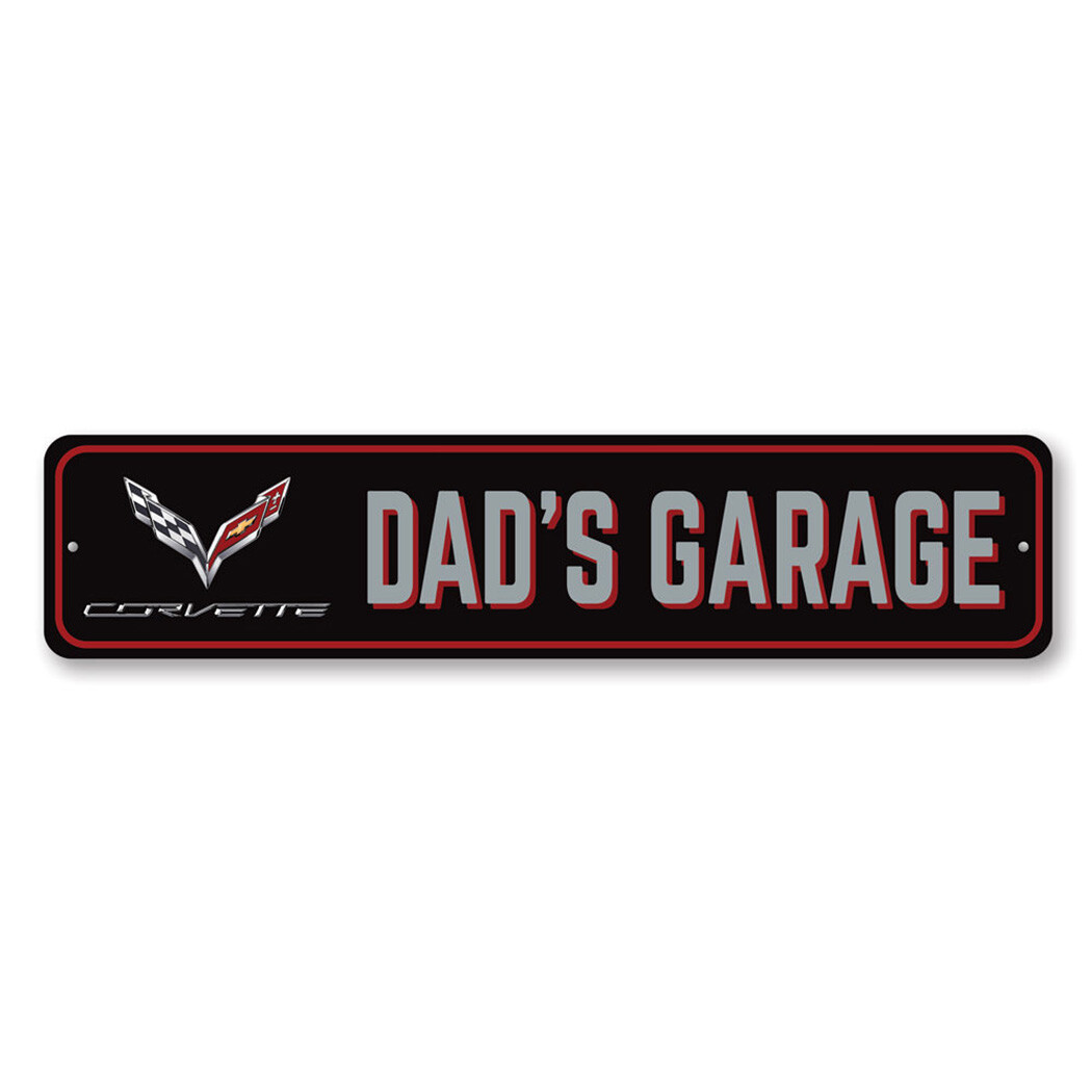 Corvette Dad's Garage Sign Personalized Aluminum Chevrolet Man Cave Wall Decor gallery