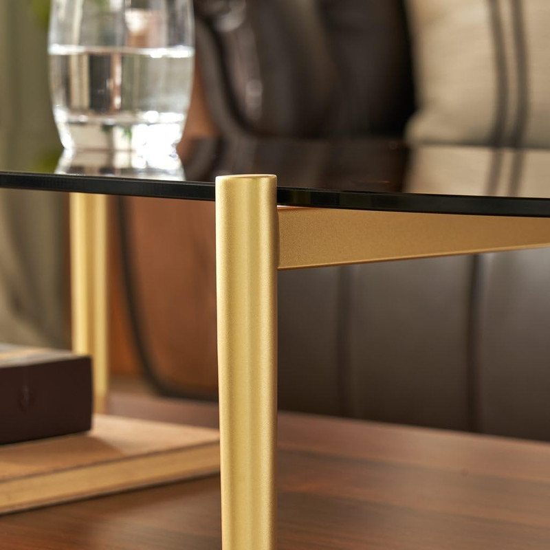 Oval Rectangle Coffee Table with Amber Brown Glass Top, Mid-Century Modern Coffe gallery