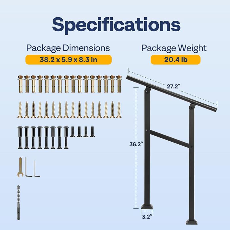2/3/4/5/6 Steps Hand Rails for Outdoor Steps 2-Pack Wrought Iron Porch Railing gallery