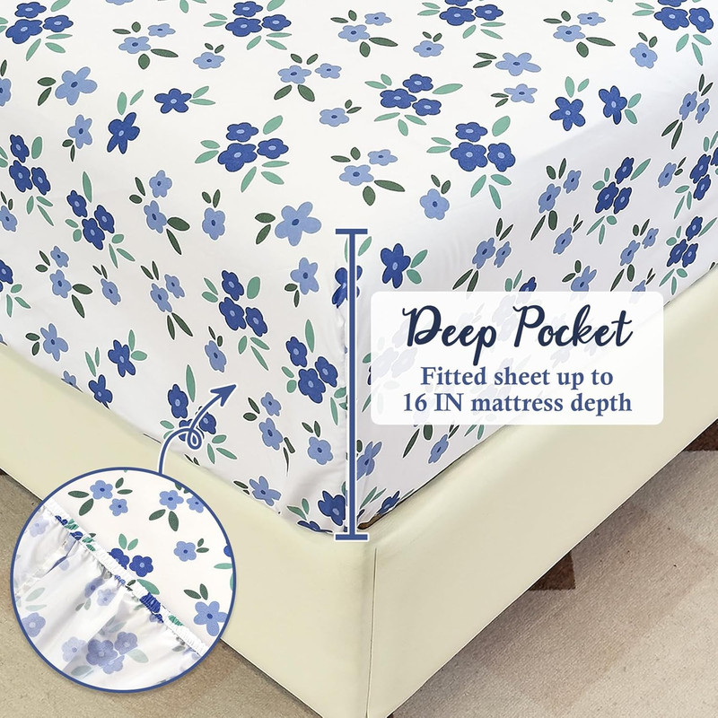 Floral Queen Sheet Set, 4-Piece Printed Bed Sheets, 16" Deep Pocket, Ultra Soft gallery