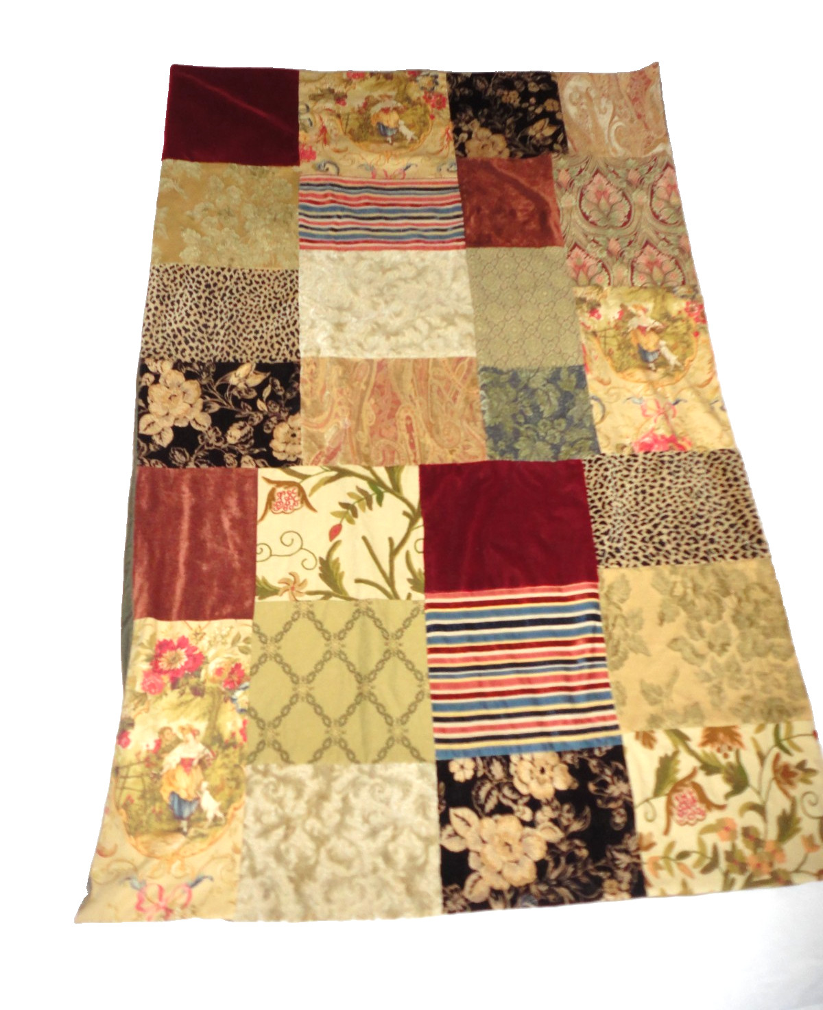 Vtg. PATCHOULI PATCHWORK VELVET FRENCH TOILE LADY DOG (1) THROW BLANKET 47X71 gallery
