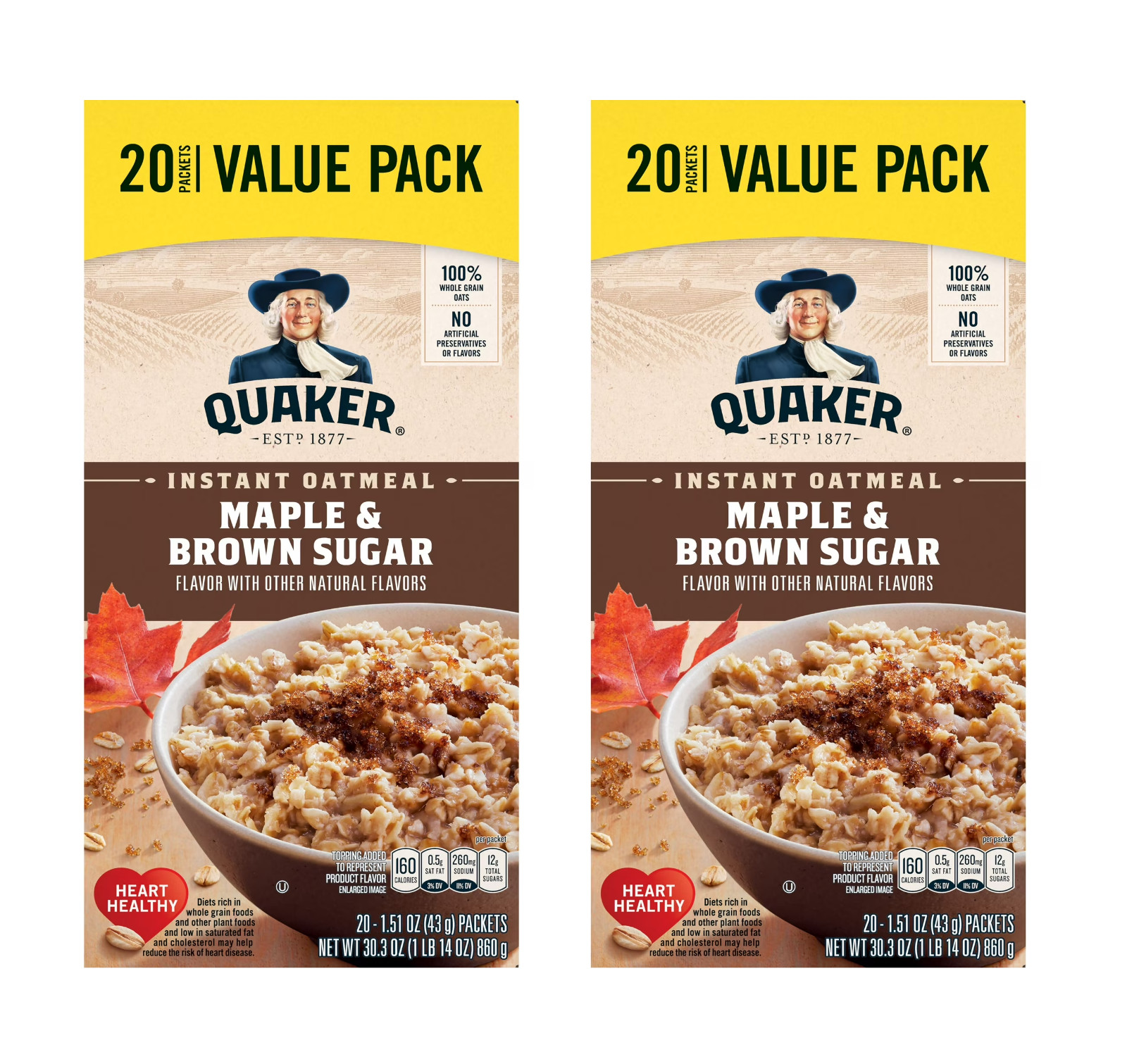 Quaker Maple & Brown Sugar Flavor Instant Oatmeal, 1.51 oz 20 Packets Pack of 2 gallery