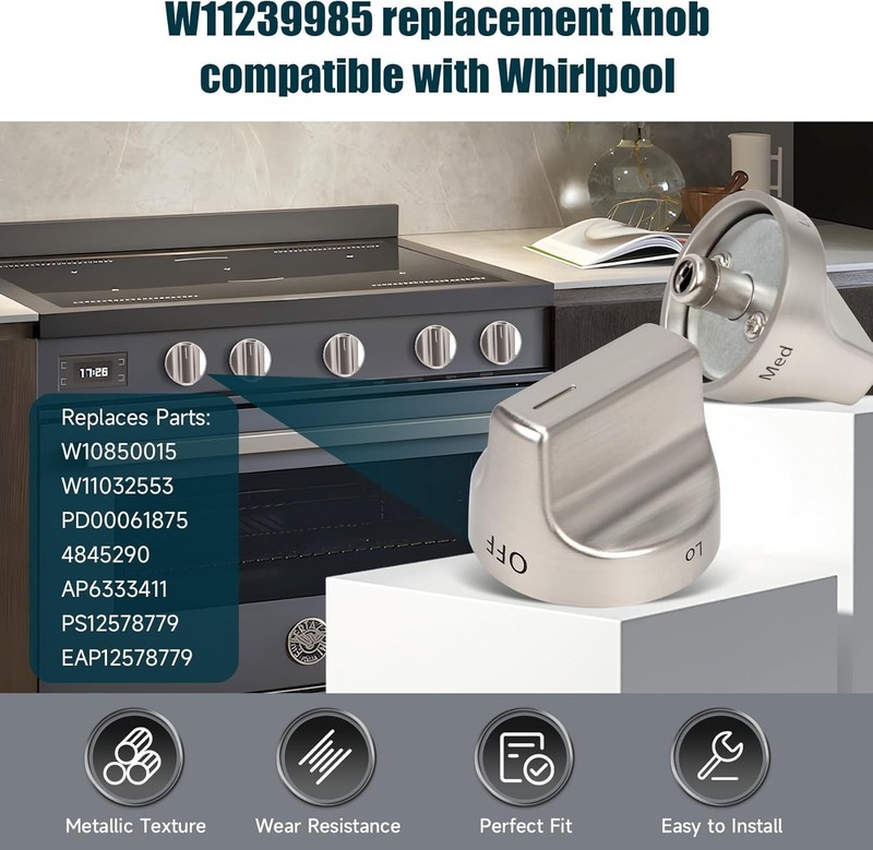 W11239985 Gas Stove Knobs (5PCS) Replace W11032553 Control Knob, Compatible with gallery