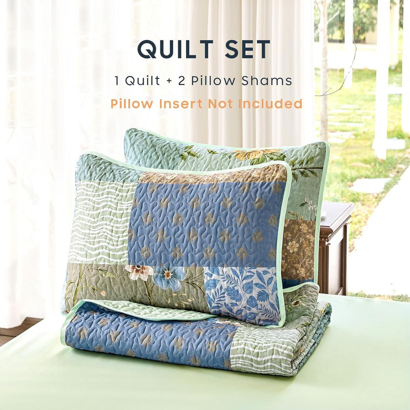 - Patchwork Quilt Set, Boho Floral Country Farmhouse Cottage Vintage Flower Patt gallery