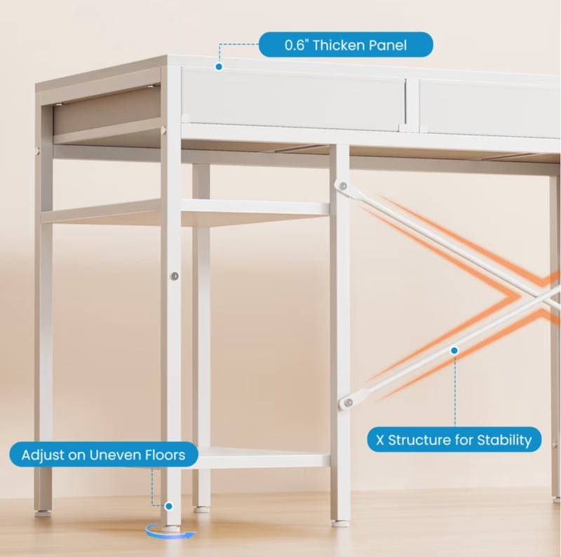 CONCETTA 55" Computer Desk 6 Drawers 2 Shelves Home Office Storage Desk White gallery