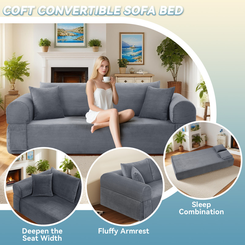 Compression Floor Sofa-Convertible Sofa Bed,Corduroy Boneless Couch with Storage gallery
