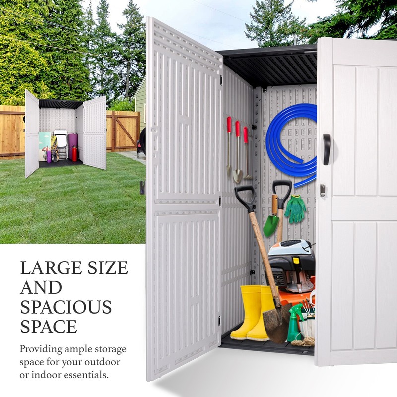 52 Cu.Ft Outdoor Storage Box Horizontal Resin Patio Garden Shed w/ Lockable Door gallery