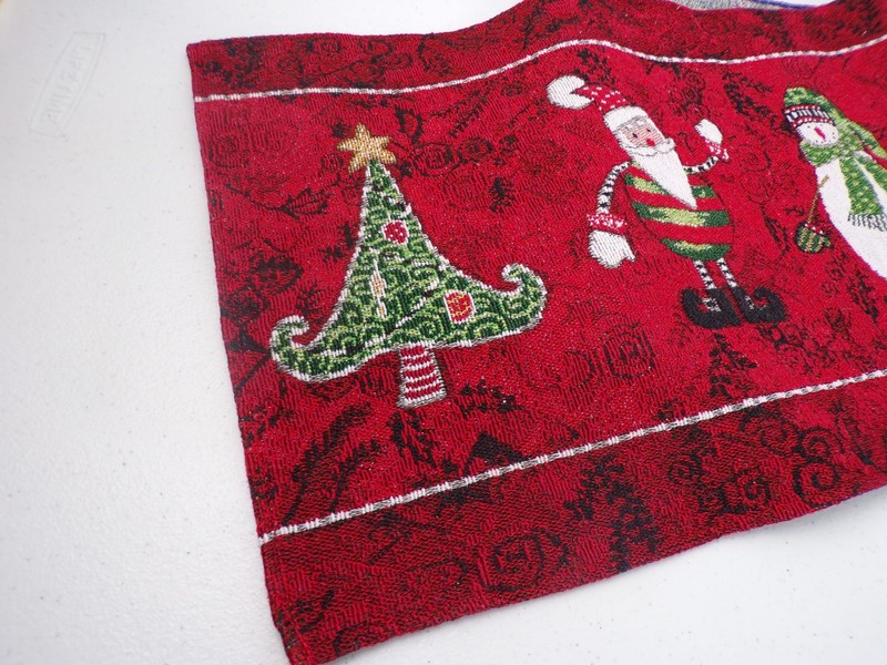 Christmas Runner Tapestry Table Trees, Santa, Snowman Red 12" x 70" Long gallery