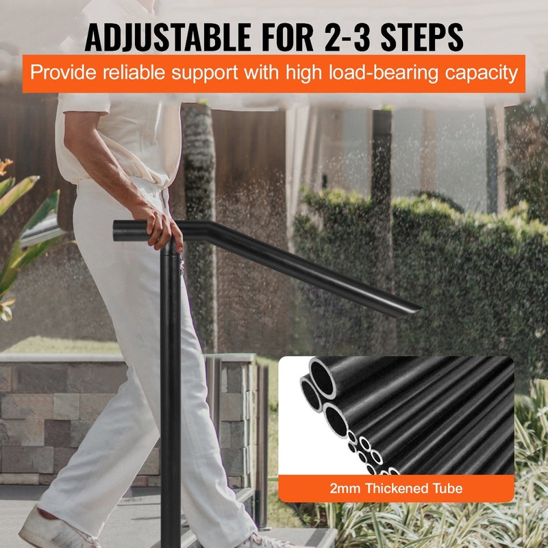 3Ft Step Railing, Iron Stair Handrail Floor Mounted Sturdy Black Arched Handrail gallery