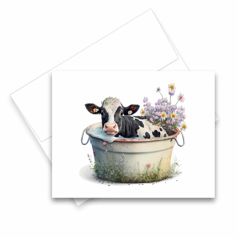 12 Assorted All Occasion Note Cards Blank Greeting Cards - COW BATH ( 2 of Each) gallery