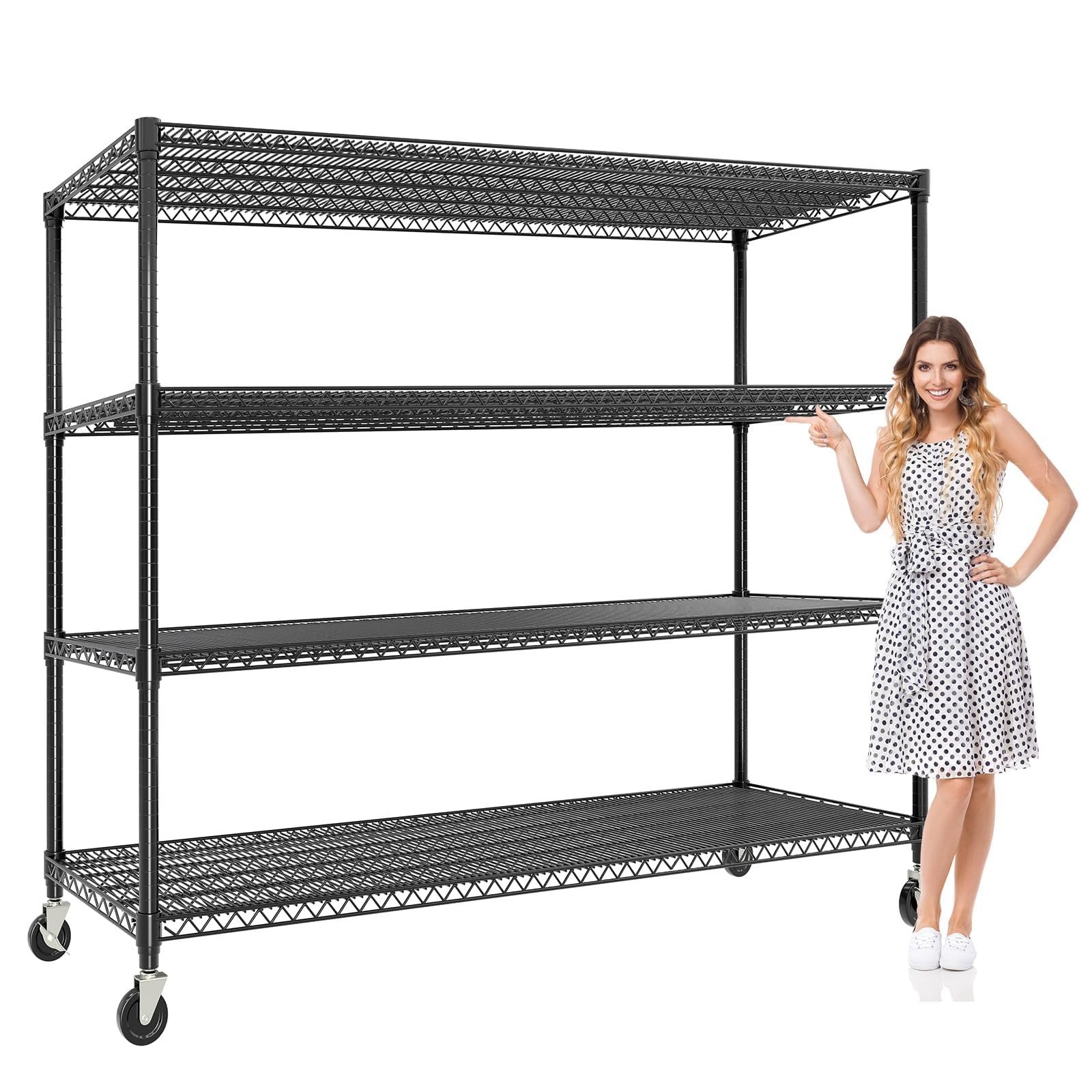 Storage Shelving Unit, Heavy Duty 4-Tier Garage Wire Shelving Rack with Wheels gallery