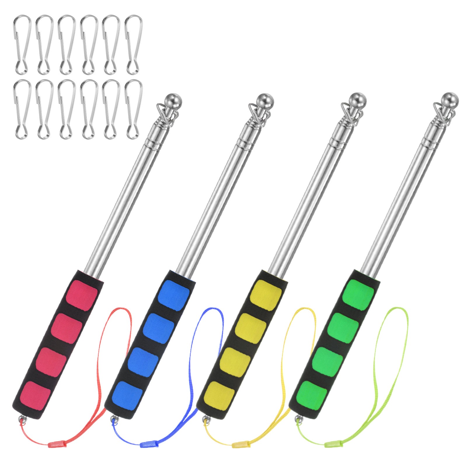 4-Pack 3.94Ft/1.2M Telescopic Flag Pole with Clips Red/Blue/Green gallery