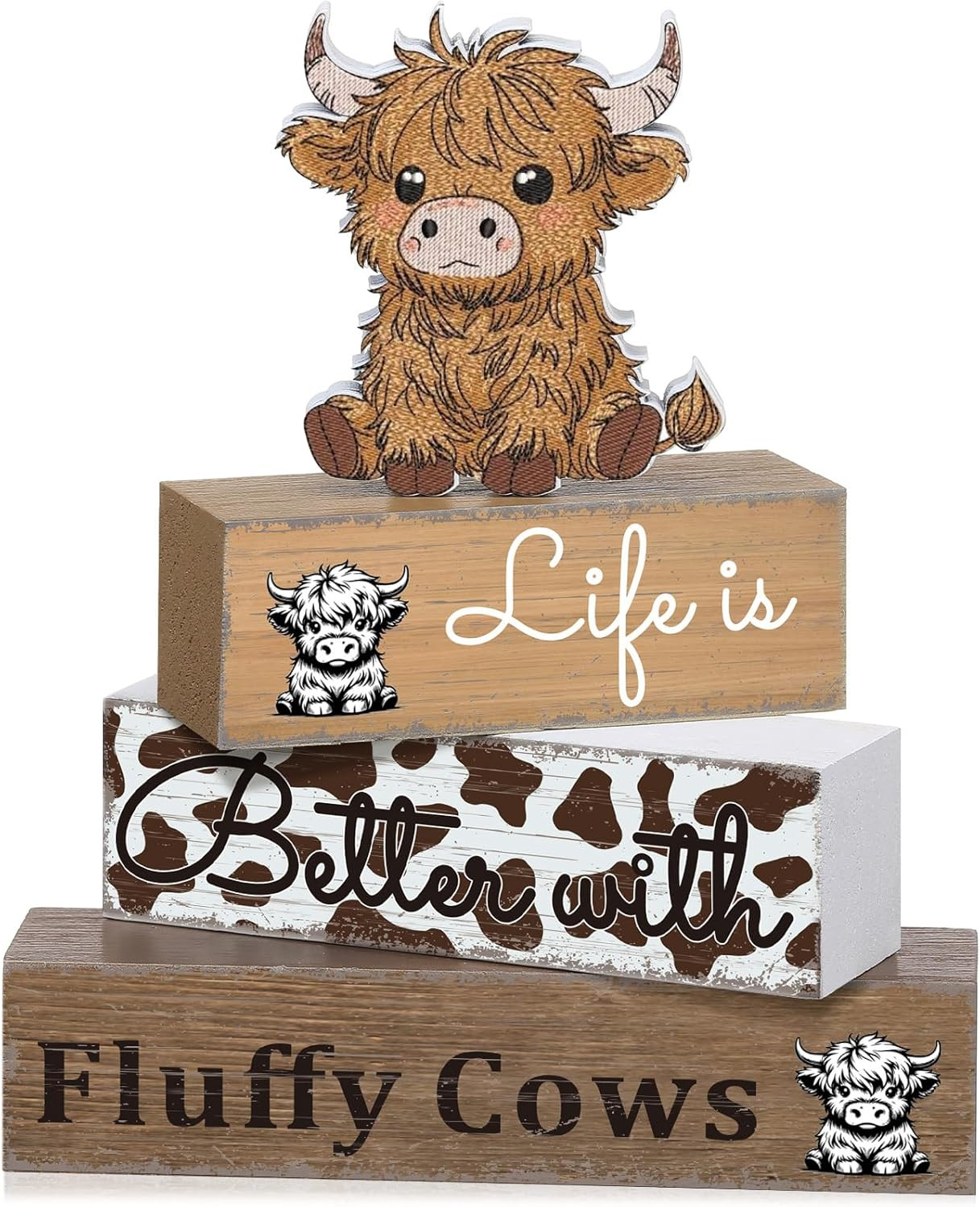 4 Pcs Highland Cow Table Decorations Cow Wooden Signs Rustic Tiered Tray Decor W gallery