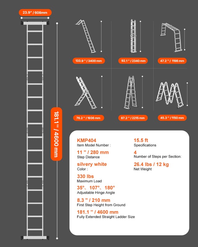 Multi-Purpose Folding Ladder 7-in-1 4 Step 15.5ft Reach Height for Work gallery