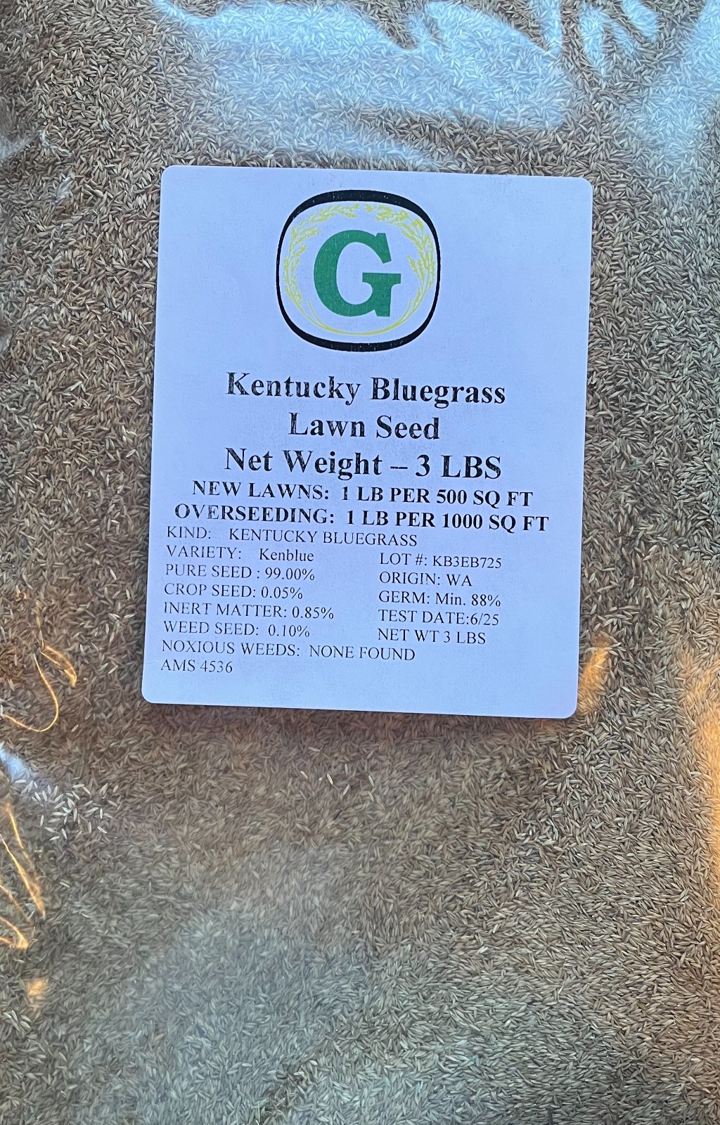 Kentucky Bluegrass Grass Seed - 21 lbs. (7) 3 lb bags Direct from Grower! gallery