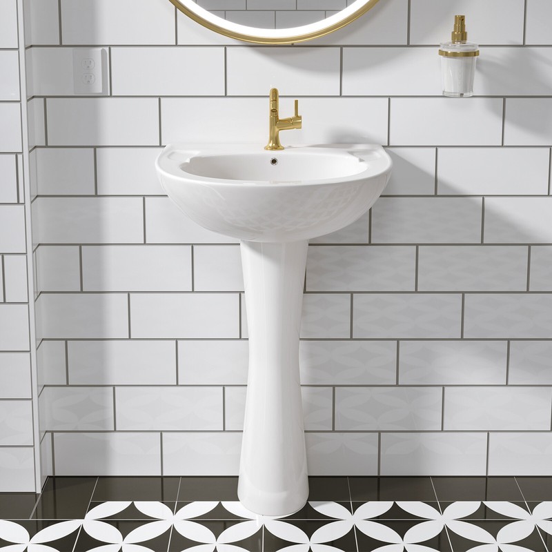 Bathroom Pedestal Sink Combo,1 Overflow Hole,3 Faucet Hole White Porcelain gallery