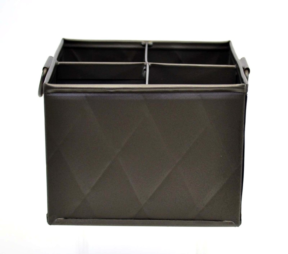 4 Section Tin Square Storage Box, Quilted Pattern-5 5/8"L x 5 5/8"W x 4.5"H.
