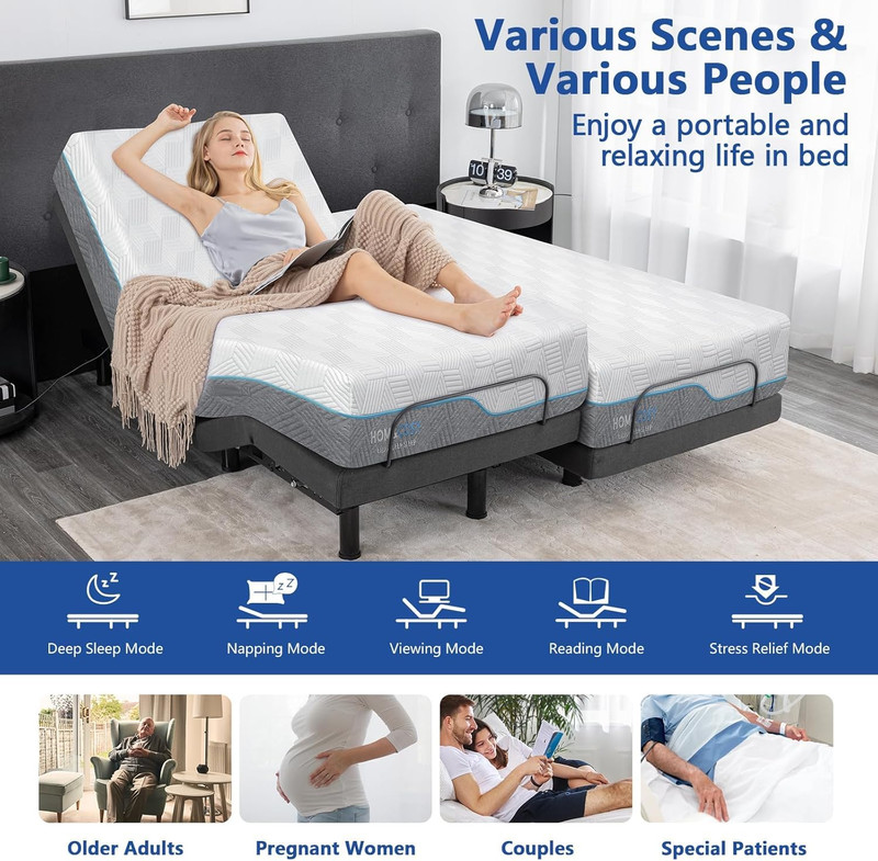 Adjustable Queen Bed Frame & 14" Gel Memory Foam Mattress with Smart Features gallery