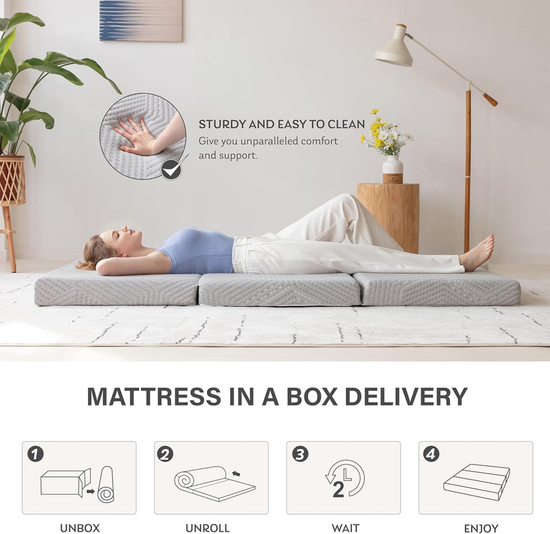 Foldable Mattresses Tri-Fold Gel Memory Foam Twin Queen King Choose Your Size gallery