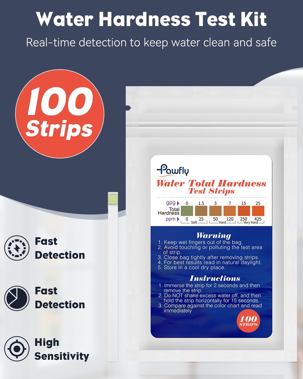 Water Hardness Test Kit Strips for Drinking Well Pool Spa 100 Count 1 Pack gallery