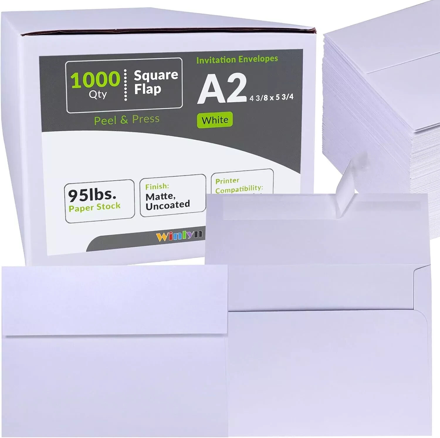 Winlyn 1000 Pcs Bulk A2 Invitation Envelopes in 1000 pcs white, White gallery