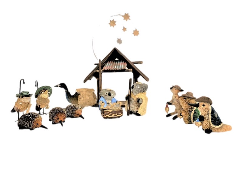 AUSTRALIAN NATIVITY SCENE Christmas Handmade Decoration Animal Wildlife Bristle gallery