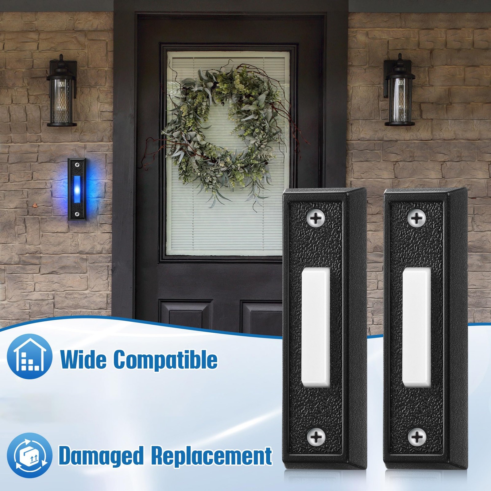 Lighted Doorbell Button Blue LED Wall Mount 2 Pack gallery