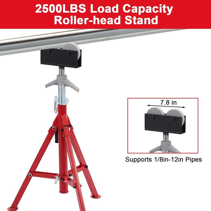 2500 lbs Roller Head Pipe Stand Foldable Jack Stand 28"-52" Height 12 in Load US gallery