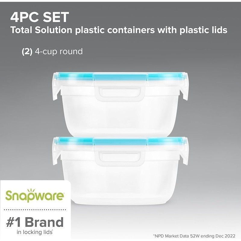 2 Pack Plastic Storage Containers Round Rectangular Lids Airtight Microwave Safe gallery