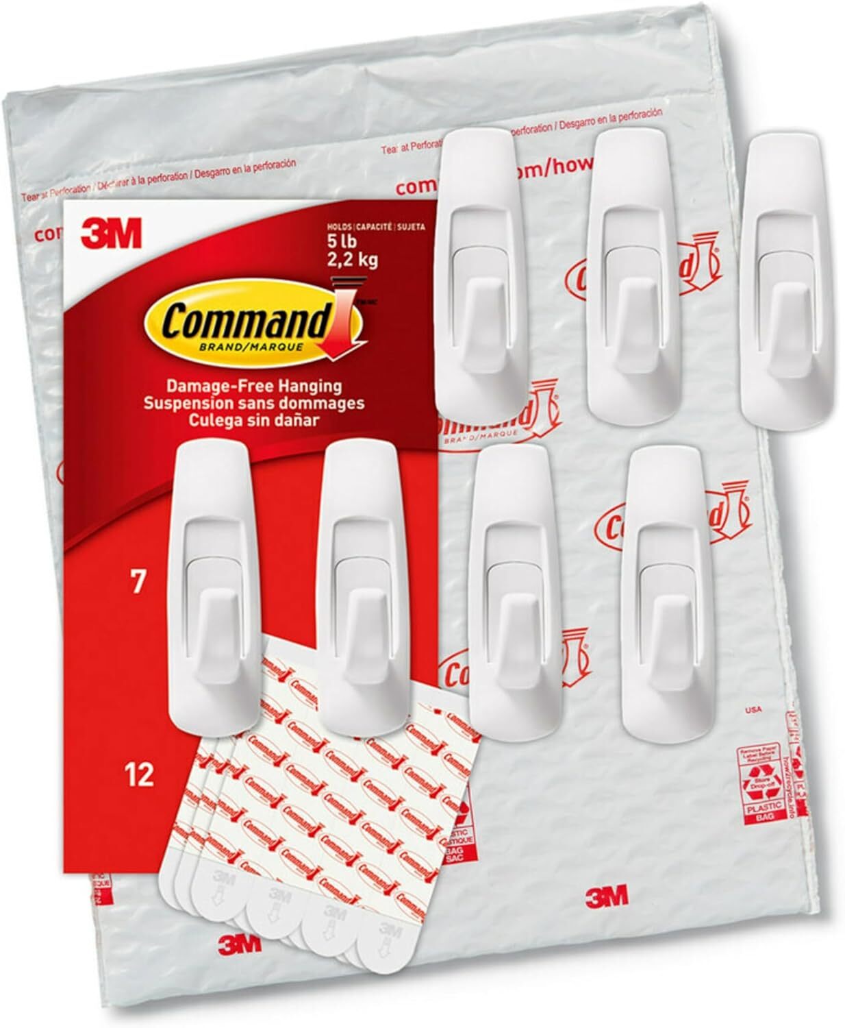 Command Large Utility Hooks, Holds up to 5 lb, 7 Hooks and 12 Large, White gallery