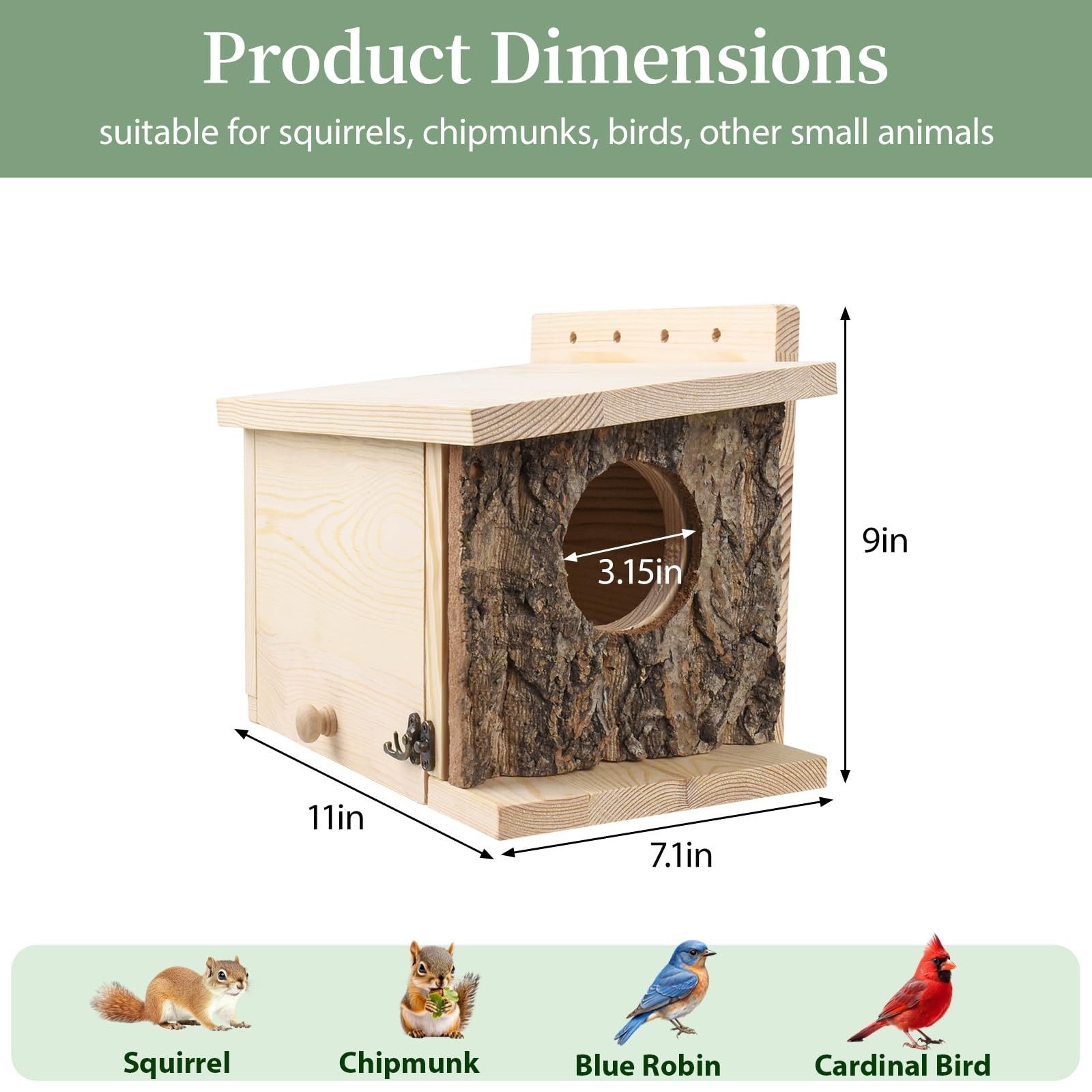 Wooden Squirrel Nesting Box House Outside Chipmunk Bird Small Animal Habitat gallery