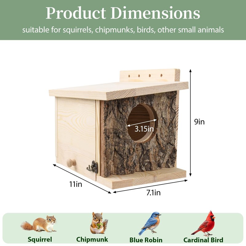 Wooden Squirrel Nesting Box House Outside Chipmunk Bird Small Animal Habitat gallery