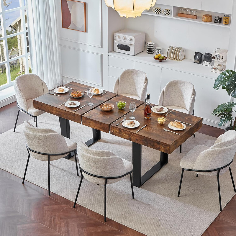 Extendable Dining Table 63"-79" Wood Farmhouse Table Walnut gallery