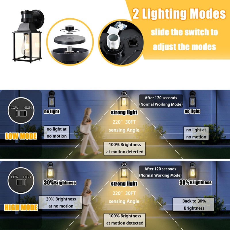 Porch Lights Outdoor Motion Sensor Outdoor Wall Light Fixtures Black 1-Light gallery