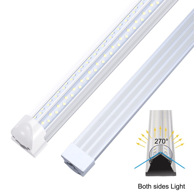 T8 LED Tube Light 4 Rows V Shape LED 8FT 120W linkable led shop light Tube 6PACK gallery