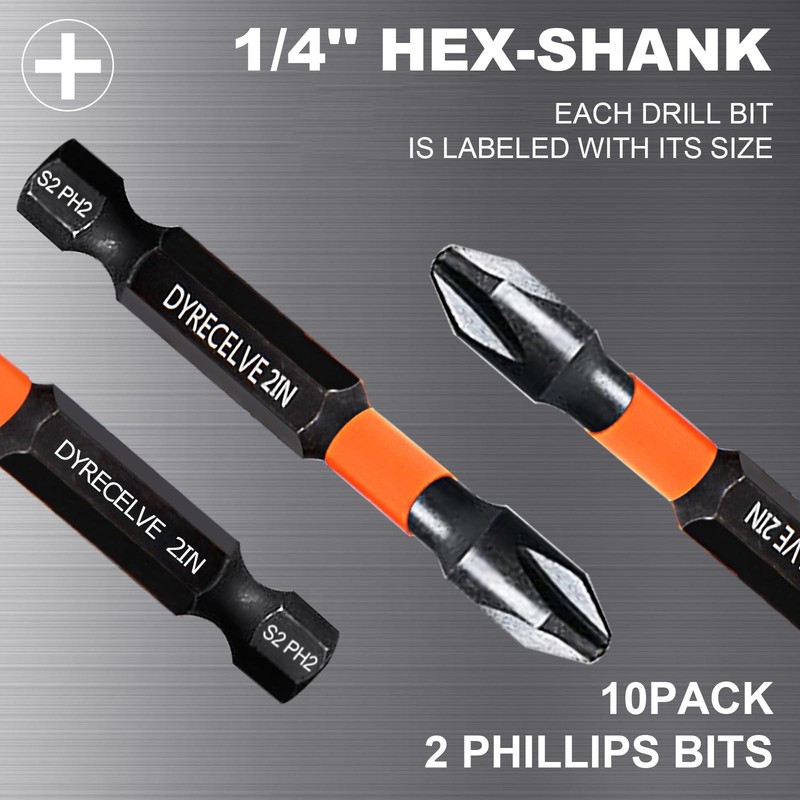 10-Pack Phillips Bits #2 Impact, 2-Inch Magnetic Phillips Head Drill & Screwdriv gallery