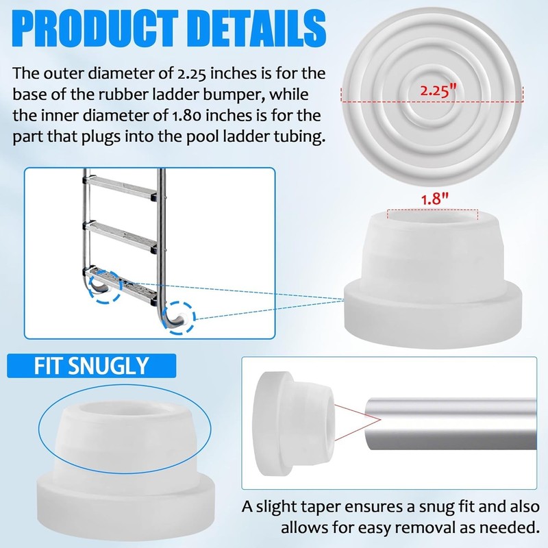 Durable 2-Pack Inside Pool Ladder Rubber Plugs for Standard 1.9" Ladders gallery